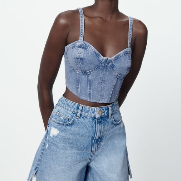 Zara Tops Zara Denim Corset Style Top Poshmark